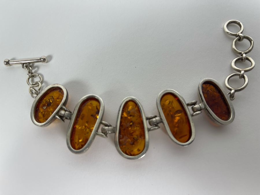 Sterling Silver Amber Bracelet 6-7.5L 41.1g [Photo 10]