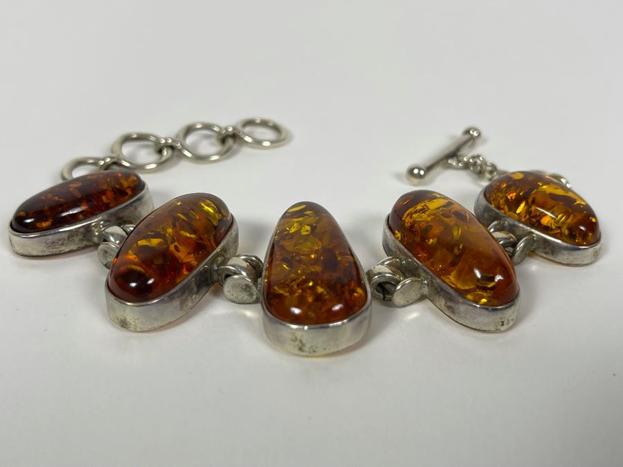 Sterling Silver Amber Bracelet 6-7.5L 41.1g [Photo 5]