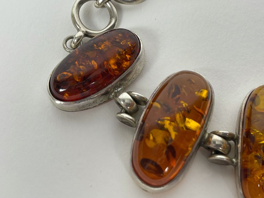 Sterling Silver Amber Bracelet 6-7.5L 41.1g