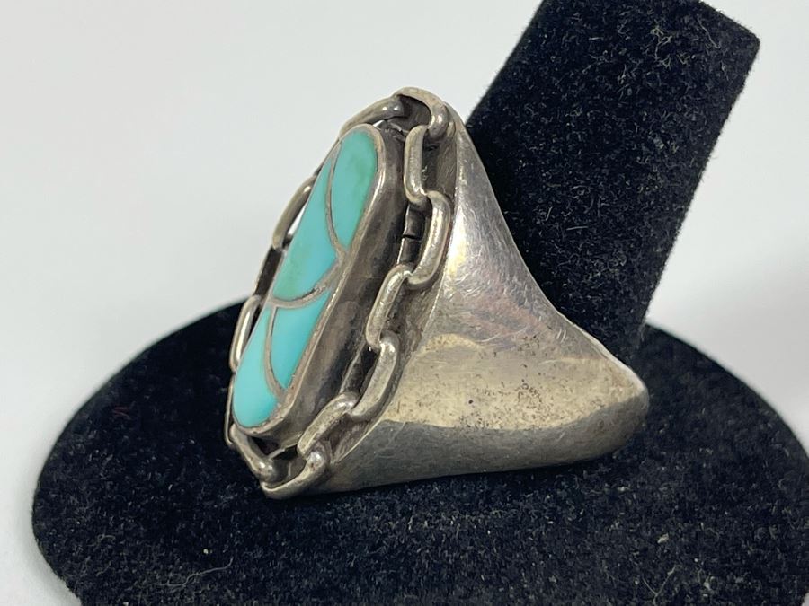 Sterling Silver Turqoise Ring Signed BOR Size 10.5 14.5g [Photo 5]