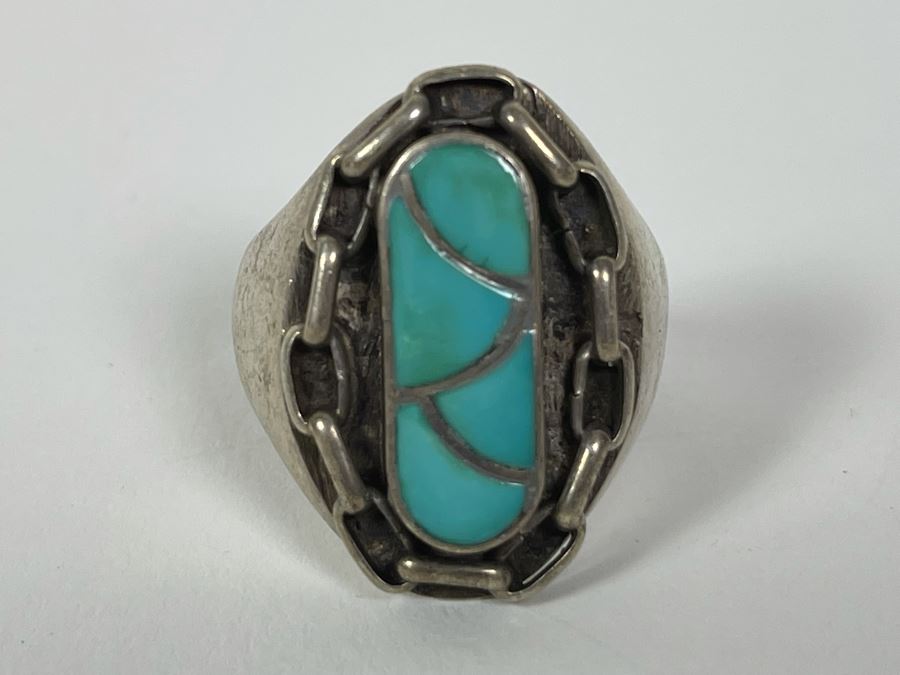 Sterling Silver Turqoise Ring Signed BOR Size 10.5 14.5g [Photo 7]