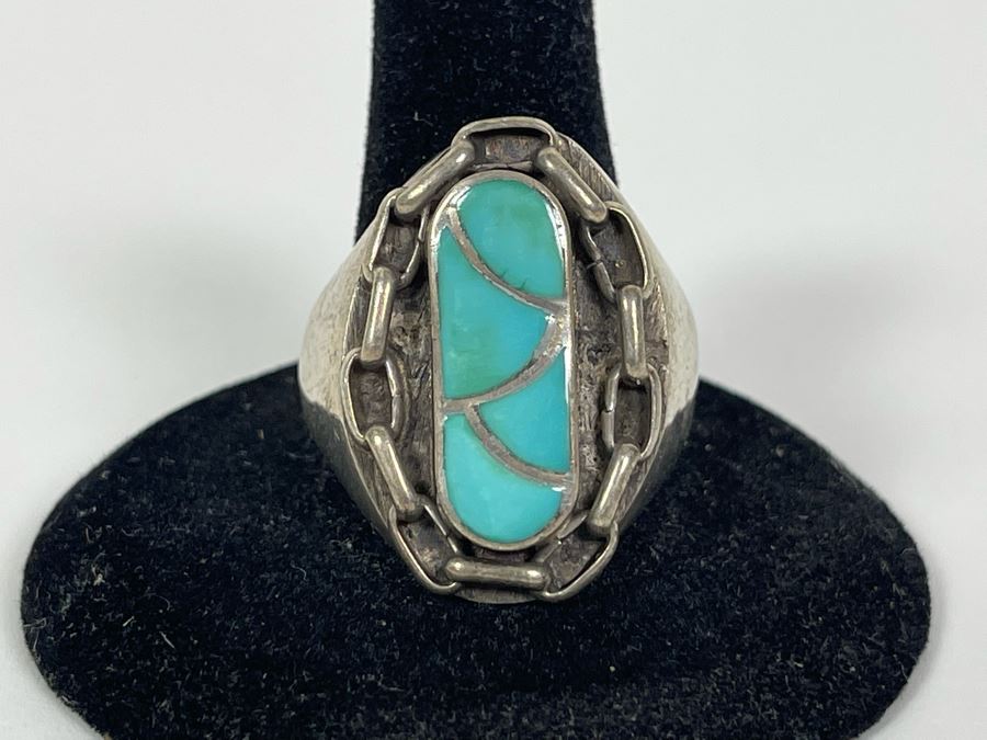 Sterling Silver Turqoise Ring Signed BOR Size 10.5 14.5g [Photo 3]