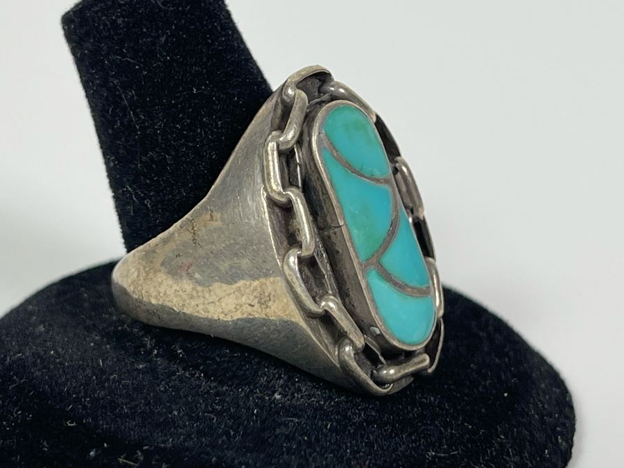 Sterling Silver Turqoise Ring Signed BOR Size 10.5 14.5g [Photo 4]