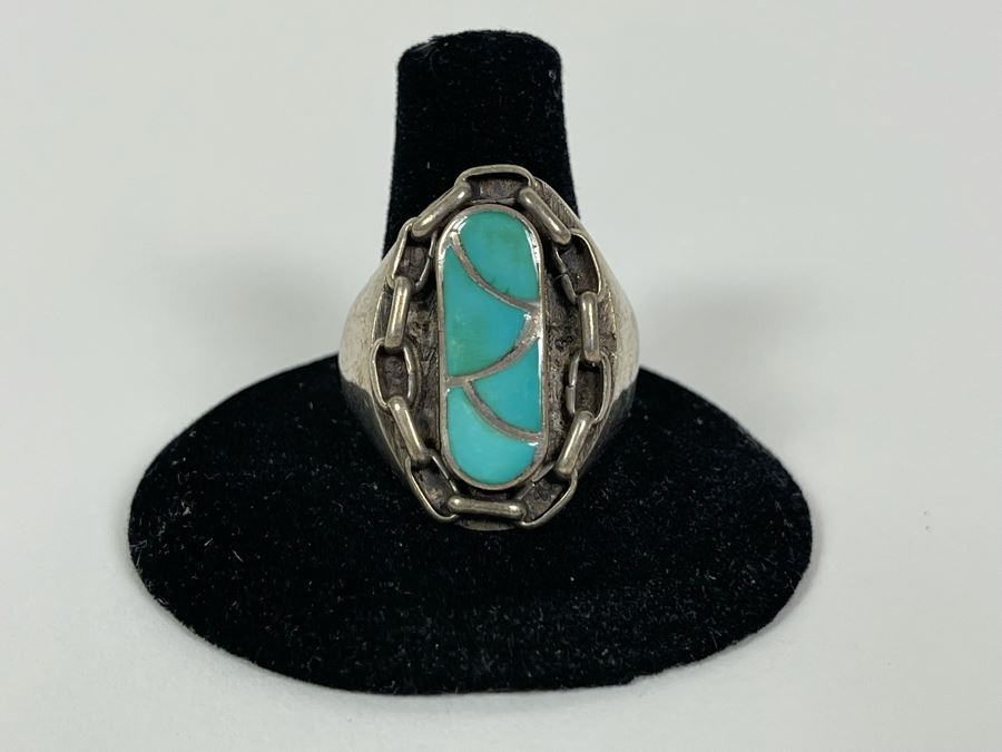 Sterling Silver Turqoise Ring Signed BOR Size 10.5 14.5g [Photo 2]