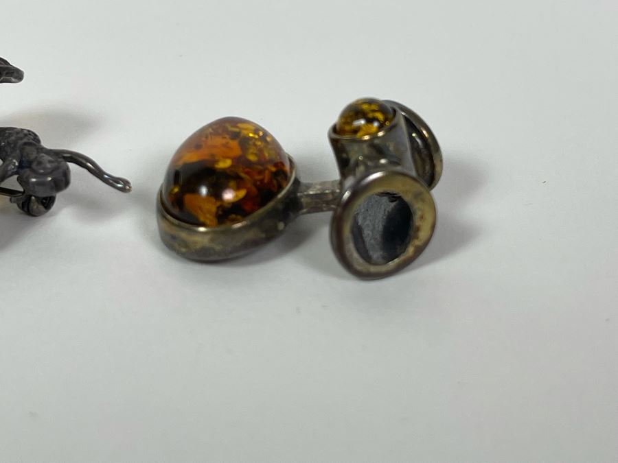Sterling Silver Amber Ballerina Brooch Pin And Modernist Pendant 14.2g [Photo 6]