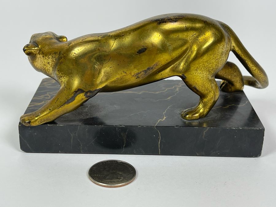 Vintage Art Deco Gilt Panther On Marble Base 5.5W X 2.75D X 2.5H [Photo 6]