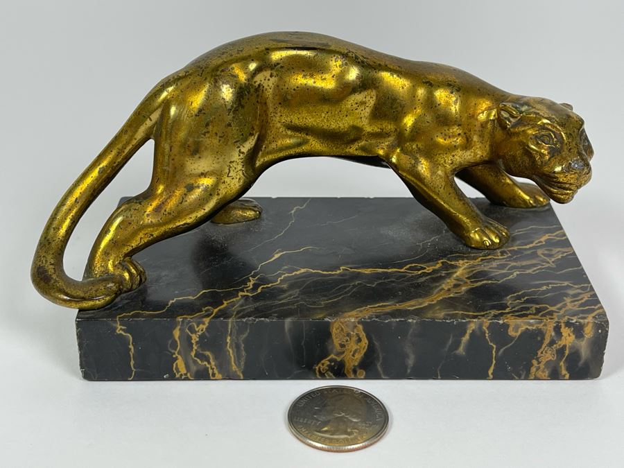 Vintage Art Deco Gilt Panther On Marble Base 5.5W X 2.75D X 2.5H [Photo 3]
