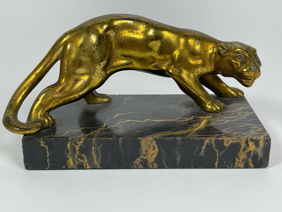 Vintage Art Deco Gilt Panther On Marble Base 5.5W X 2.75D X 2.5H [Photo 2]