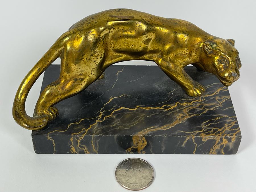 Vintage Art Deco Gilt Panther On Marble Base 5.5W X 2.75D X 2.5H [Photo 4]