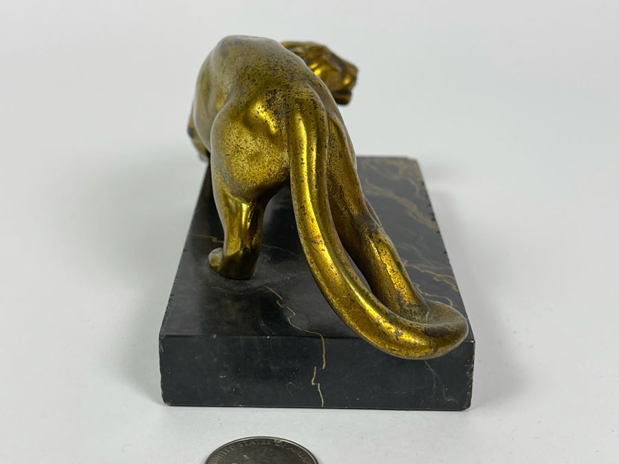 Vintage Art Deco Gilt Panther On Marble Base 5.5W X 2.75D X 2.5H [Photo 7]