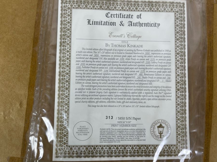 Hand Signed Limited Edition Thomas Kinkade Lithograph Framed 16 X 20 [Photo 7]