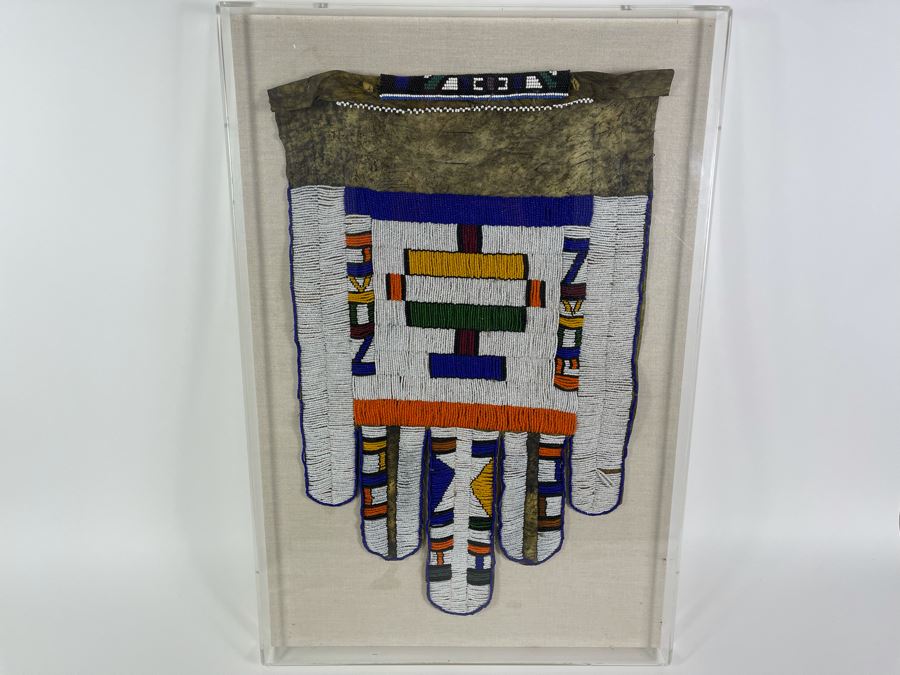 Vintage African Ndebele Ceremonial Wedding Beaded Five Finger Apron Beadwork In Shadow Box Frame 19 X 29 [Photo 2]