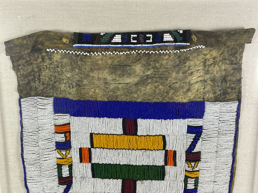 Vintage African Ndebele Ceremonial Wedding Beaded Five Finger Apron Beadwork In Shadow Box Frame 19 X 29 [Photo 3]