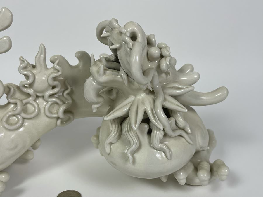 Blanc De Chine Porcelain Asian Dragon Slight Chip In Tail 12W X 5.5D X 8.5H [Photo 6]