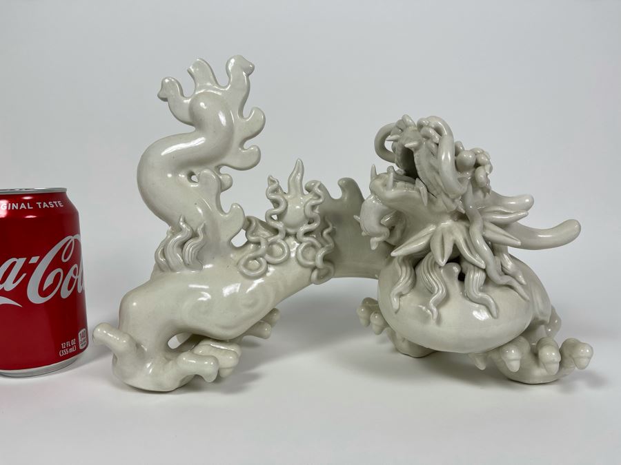 Blanc De Chine Porcelain Asian Dragon Slight Chip In Tail 12W X 5.5D X 8.5H