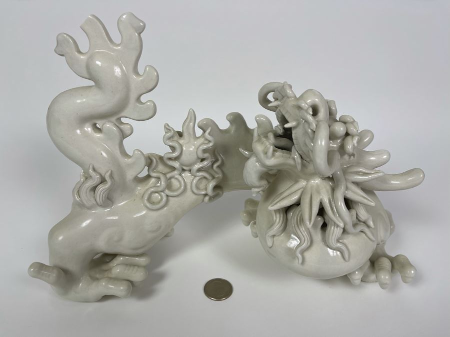Blanc De Chine Porcelain Asian Dragon Slight Chip In Tail 12W X 5.5D X 8.5H [Photo 5]