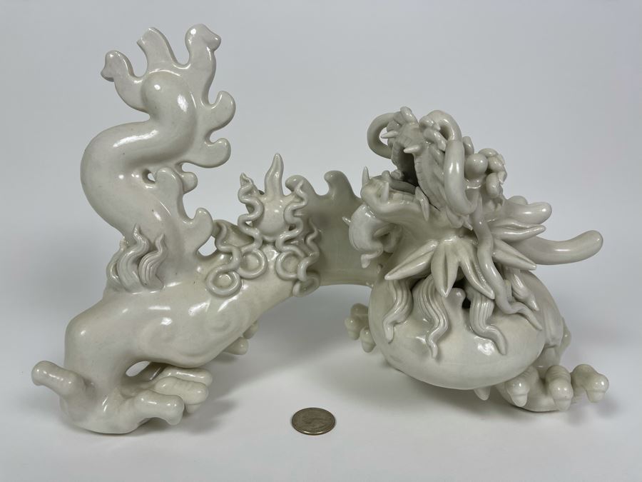 Blanc De Chine Porcelain Asian Dragon Slight Chip In Tail 12W X 5.5D X 8.5H [Photo 4]