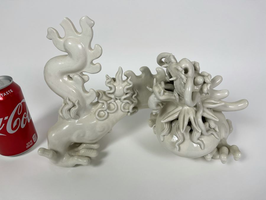 Blanc De Chine Porcelain Asian Dragon Slight Chip In Tail 12W X 5.5D X 8.5H [Photo 2]