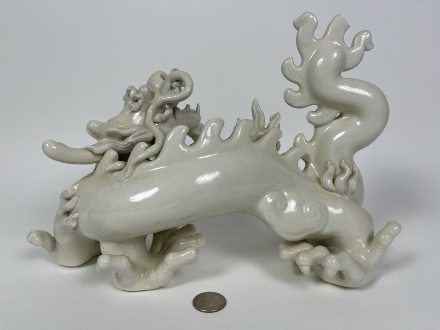 Blanc De Chine Porcelain Asian Dragon Slight Chip In Tail 12W X 5.5D X 8.5H [Photo 13]