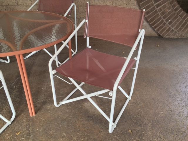 Vintage Brown Jordan Salmon Color Nomad Folding Chairs with Round Table and Side Table [Photo 8]