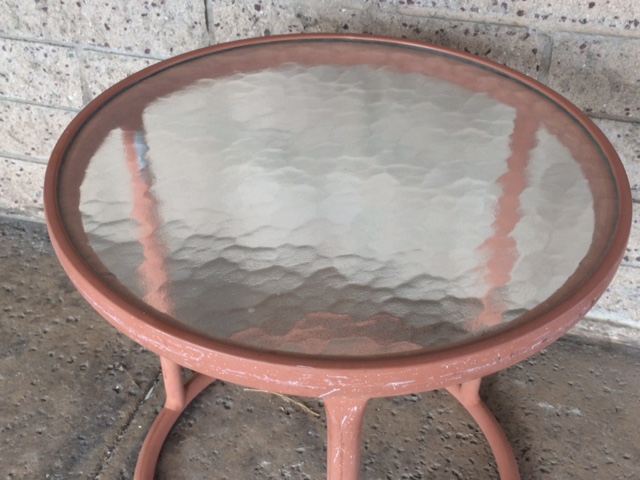 Vintage Brown Jordan Salmon Color Nomad Folding Chairs with Round Table and Side Table [Photo 18]