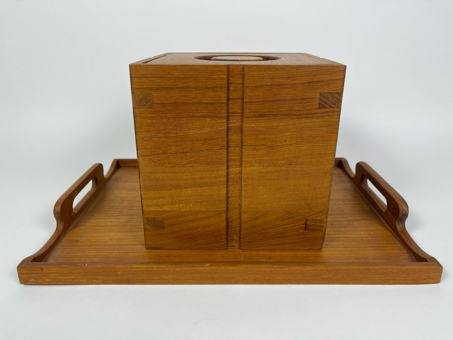 Vintage Kalmar Teak Wood Tray 16.5 X 12 And Ice Bucket 8 X 8 X 8 [Photo 3]