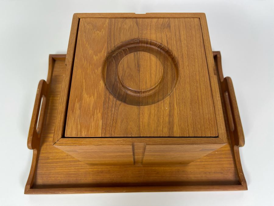 Vintage Kalmar Teak Wood Tray 16.5 X 12 And Ice Bucket 8 X 8 X 8 [Photo 4]