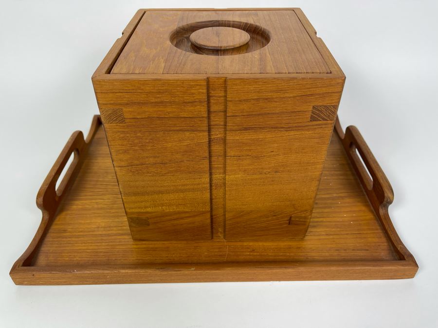 Vintage Kalmar Teak Wood Tray 16.5 X 12 And Ice Bucket 8 X 8 X 8 [Photo 2]