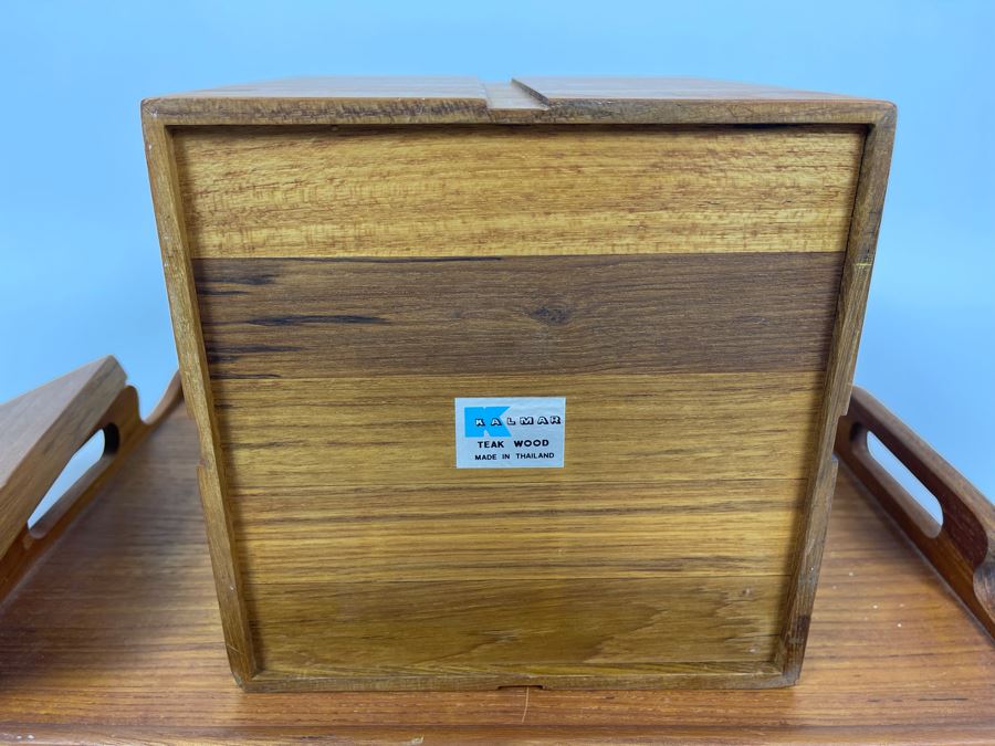 Vintage Kalmar Teak Wood Tray 16.5 X 12 And Ice Bucket 8 X 8 X 8 [Photo 6]
