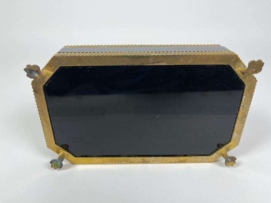 Antique French Black Opaline Glass Footed Gilt Bronze Box 9W X 5.5D X 2H [Photo 8]