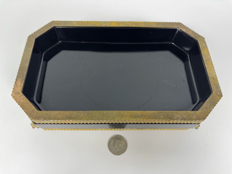 Antique French Black Opaline Glass Footed Gilt Bronze Box 9W X 5.5D X 2H [Photo 4]