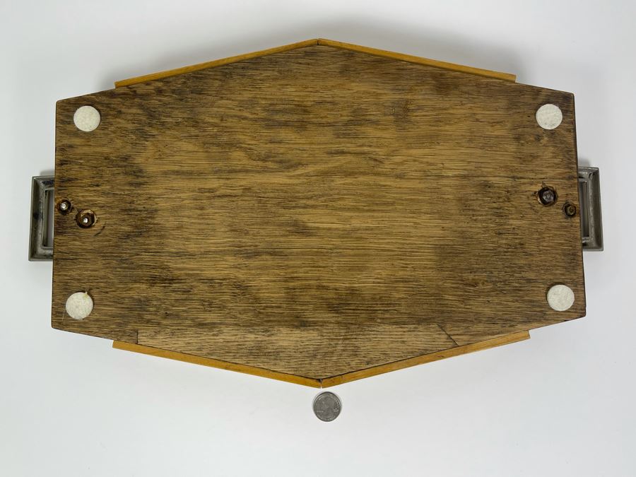 Vintage Art Deco Wooden And Metal Glass Top Serving Tray 19.5W X 11D [Photo 7]