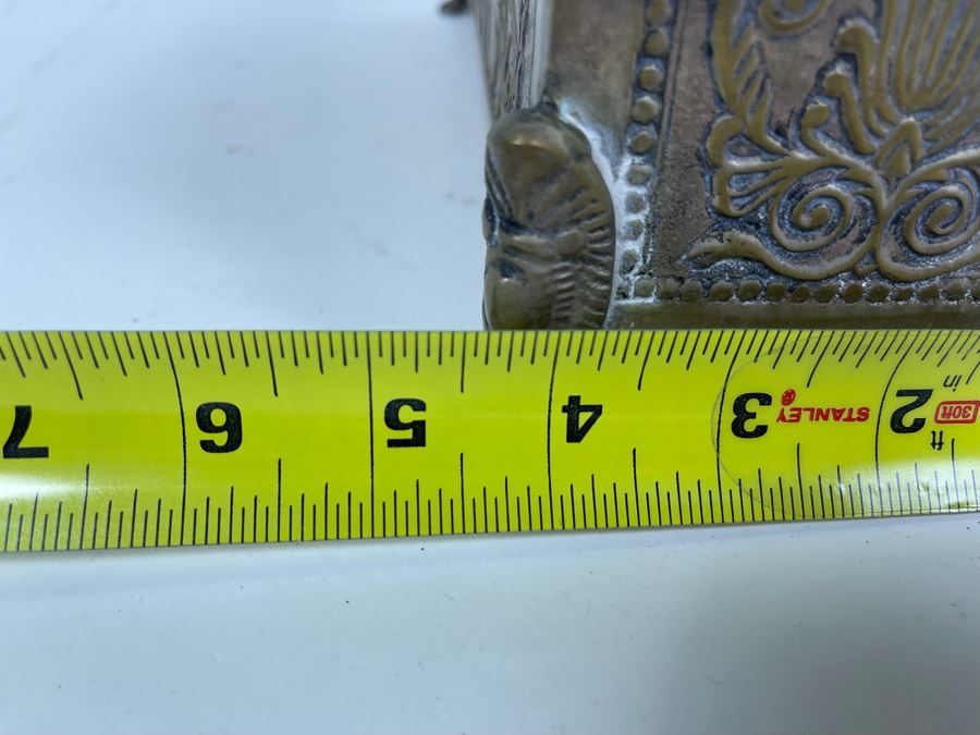 Antique Repousse Brass Footed Lidded Box 12W X 4.5D X 4.5H [Photo 14]