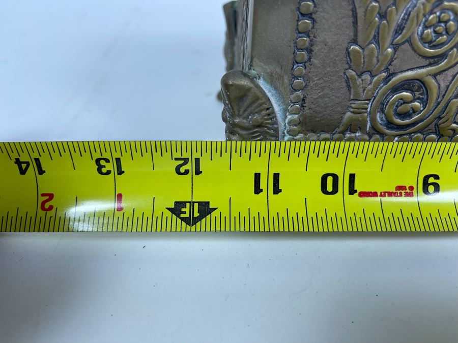 Antique Repousse Brass Footed Lidded Box 12W X 4.5D X 4.5H [Photo 13]