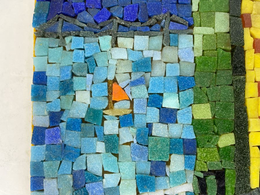 David Lavington (American, 1951–1995) Signed Mosiac Seascape City Scene On Board Signed On Back 9 X 9 [Photo 5]