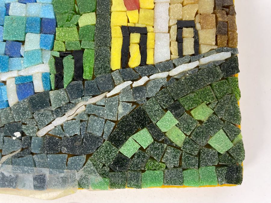 David Lavington (American, 1951–1995) Signed Mosiac Seascape City Scene On Board Signed On Back 9 X 9 [Photo 8]