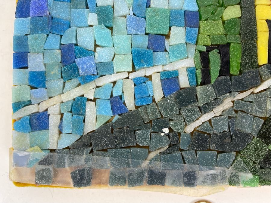 David Lavington (American, 1951–1995) Signed Mosiac Seascape City Scene On Board Signed On Back 9 X 9 [Photo 7]