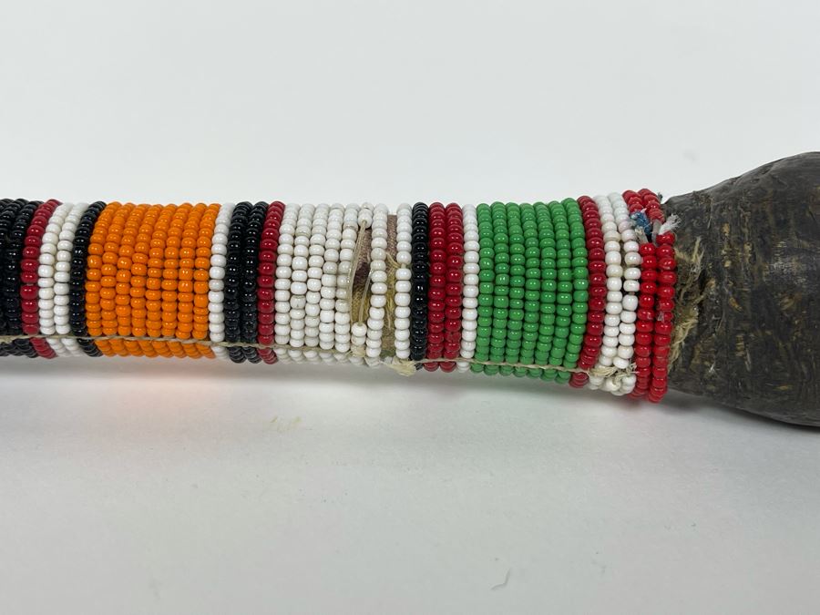 Vintage African Beaded Wooden Rungus Club Maasai Stick 20L [Photo 4]