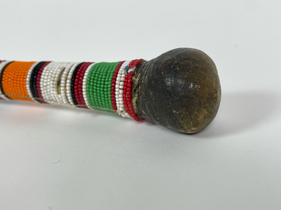 Vintage African Beaded Wooden Rungus Club Maasai Stick 20L [Photo 3]