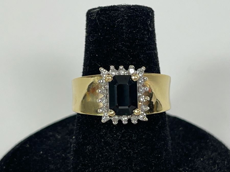 14K Gold Sapphire Diamond Ring Size 6.25 5.6g FMV $350 Retail $1,050 [Photo 2]