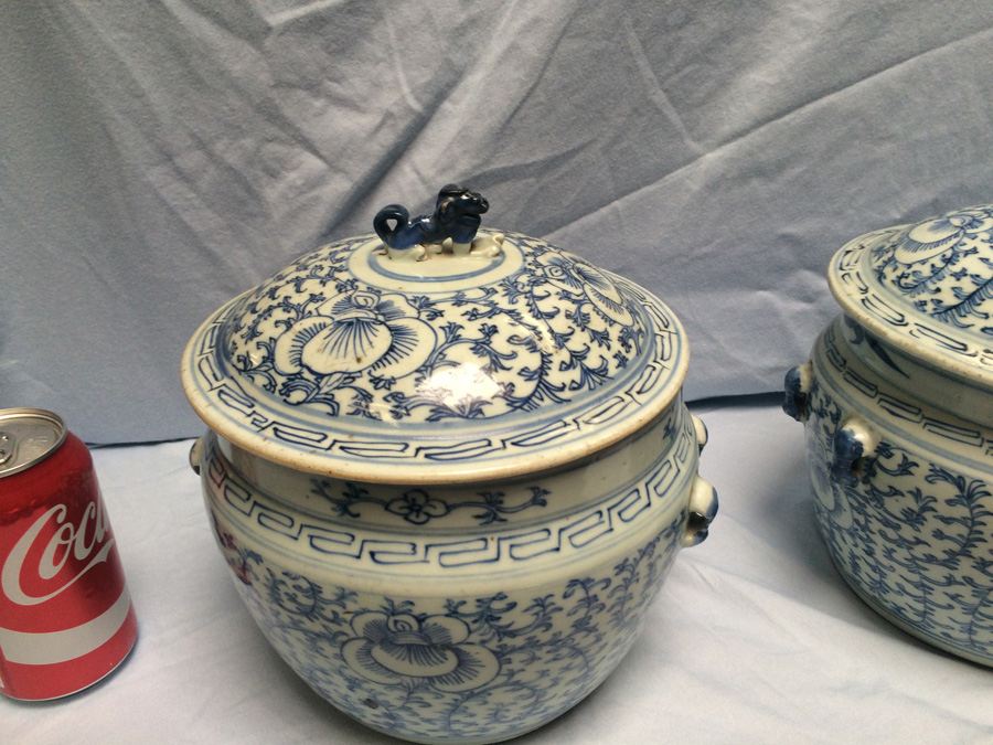 Pair of Asian Vessels with Foo Dogs on Lids [Photo 22]