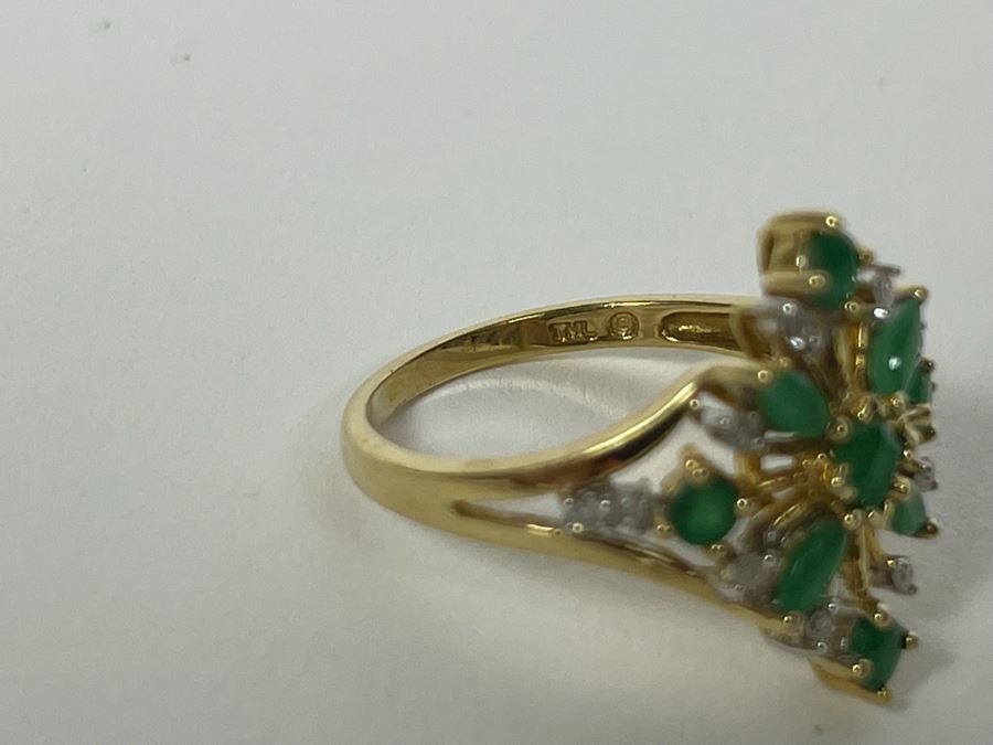 10K Gold Emerald Diamond Ring Size 7.5 3g [Photo 8]