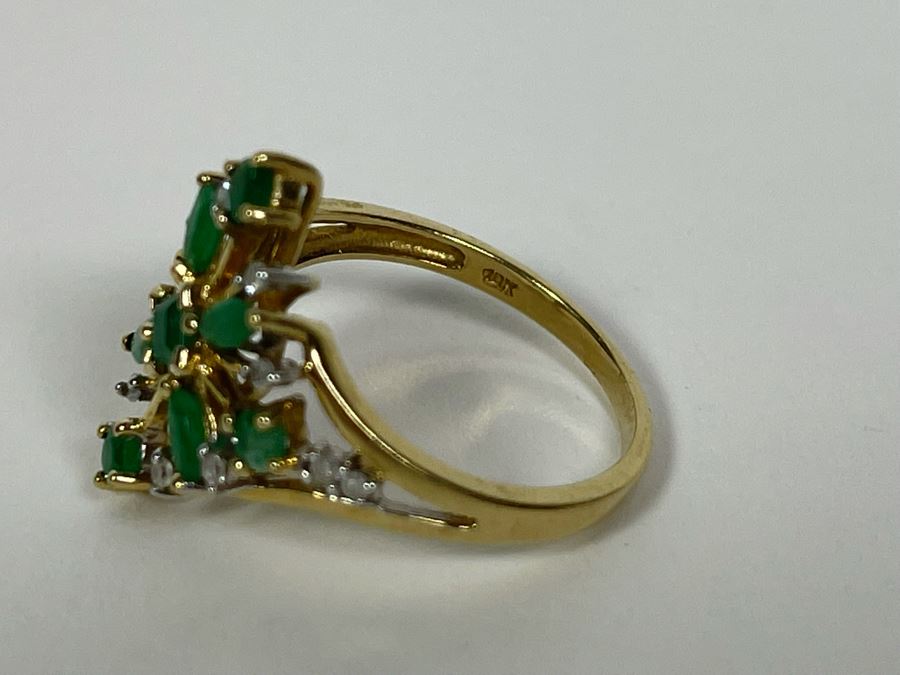 10K Gold Emerald Diamond Ring Size 7.5 3g [Photo 7]