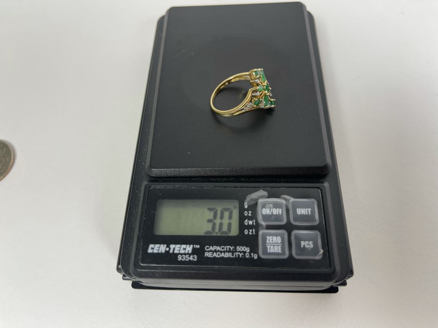 10K Gold Emerald Diamond Ring Size 7.5 3g [Photo 10]