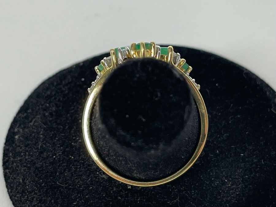 10K Gold Emerald Diamond Ring Size 7.5 3g [Photo 5]
