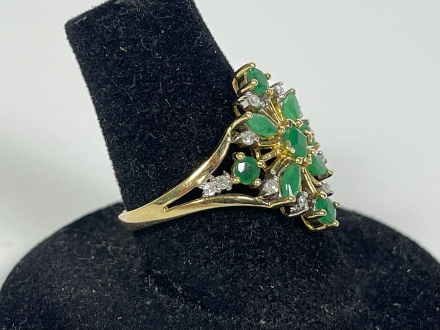 10K Gold Emerald Diamond Ring Size 7.5 3g [Photo 3]