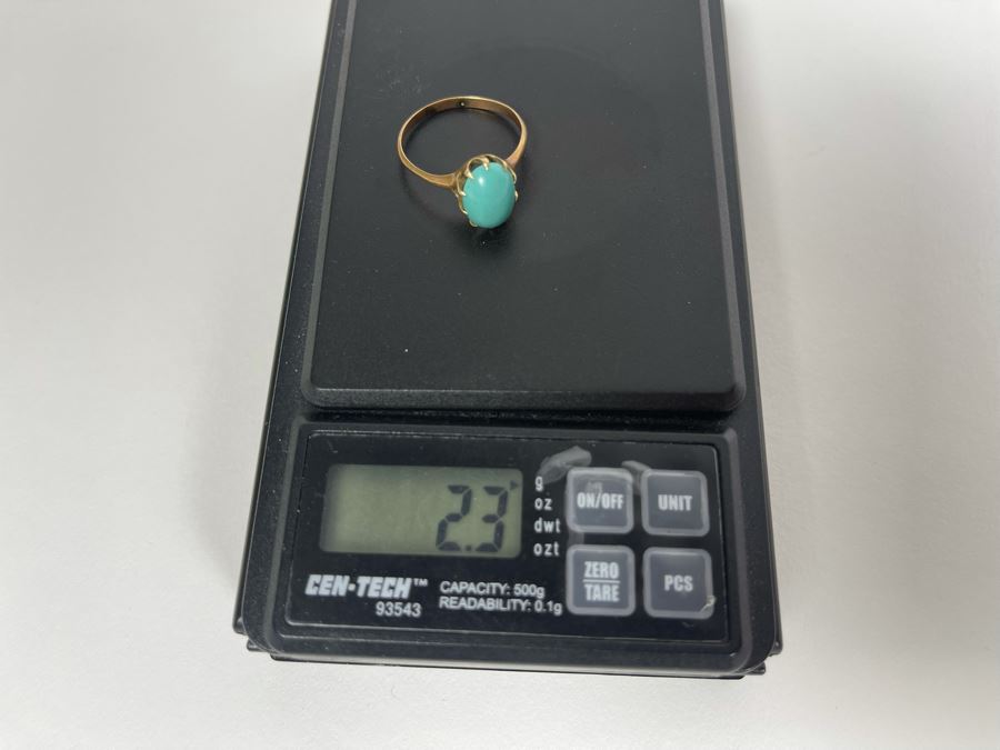 10K Gold Turquoise Ring Size 9 2.3g [Photo 8]