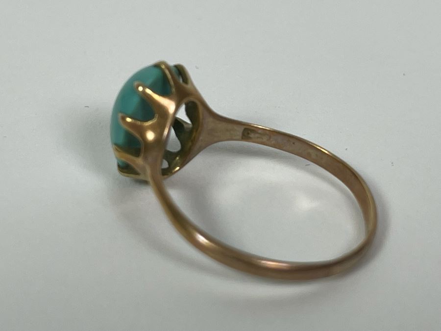 10K Gold Turquoise Ring Size 9 2.3g [Photo 6]