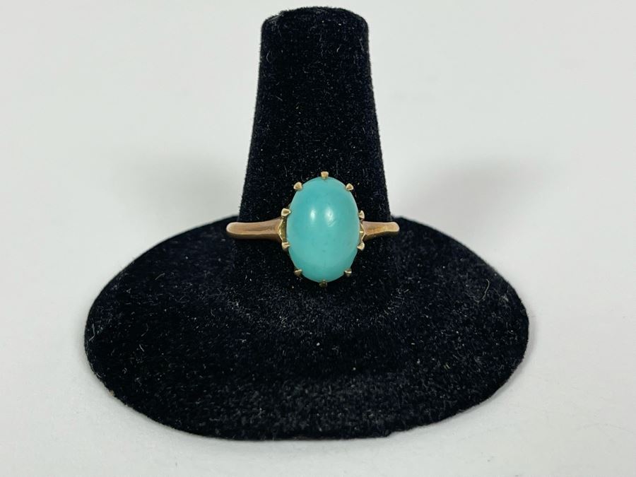 10K Gold Turquoise Ring Size 9 2.3g [Photo 3]