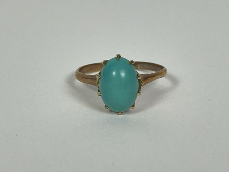 10K Gold Turquoise Ring Size 9 2.3g [Photo 5]
